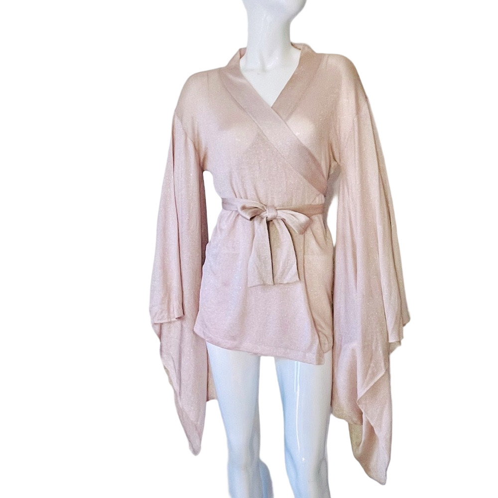 Barbajada milano gold Pink wrap sweater blouse with oversized long sleeves